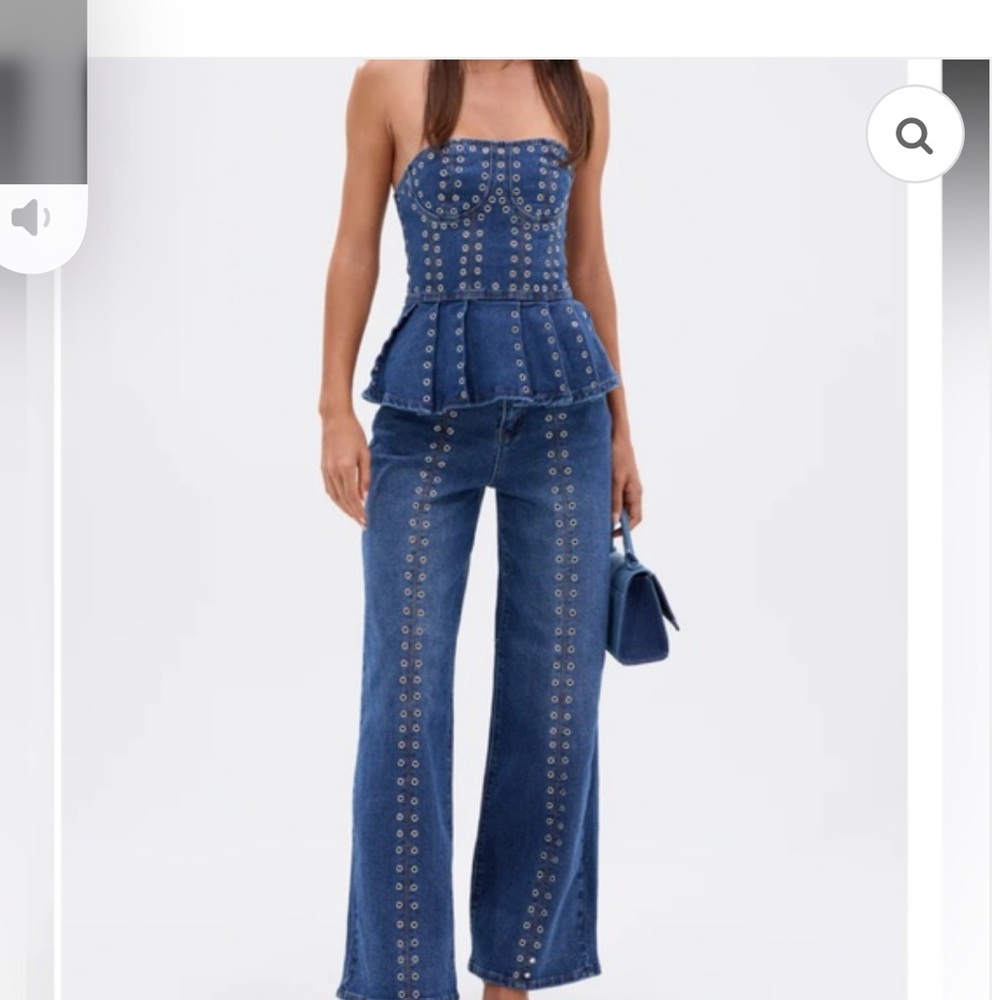 Shop Akira Sofia relaxed denim with grommet set